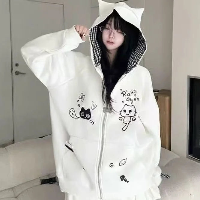 Gothic Y2k Coats Harajuku Gothic Women Hooded Zip Up