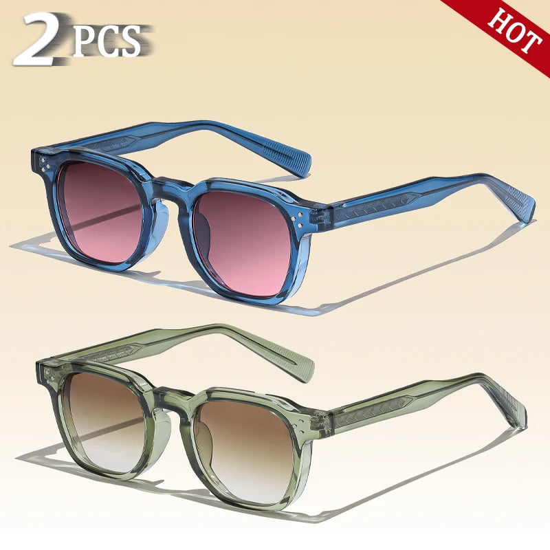 CATERSIDE Retro Punk Square Sunglasses 2 Pieces