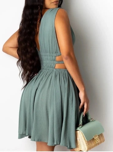 Dresses for Women 2024 Sexy Sexy Temperament Commuting High Waist Sleeveless V-Neck Solid Elegant Party Mini Bodycon Dress