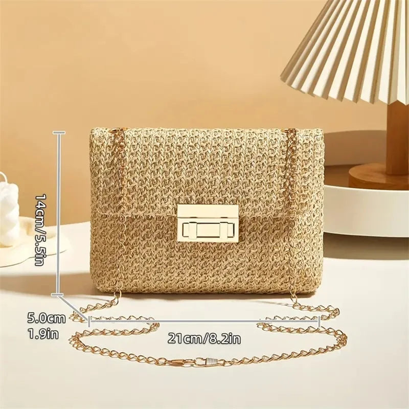 Chain Shoulder Straw Crossbody Bag