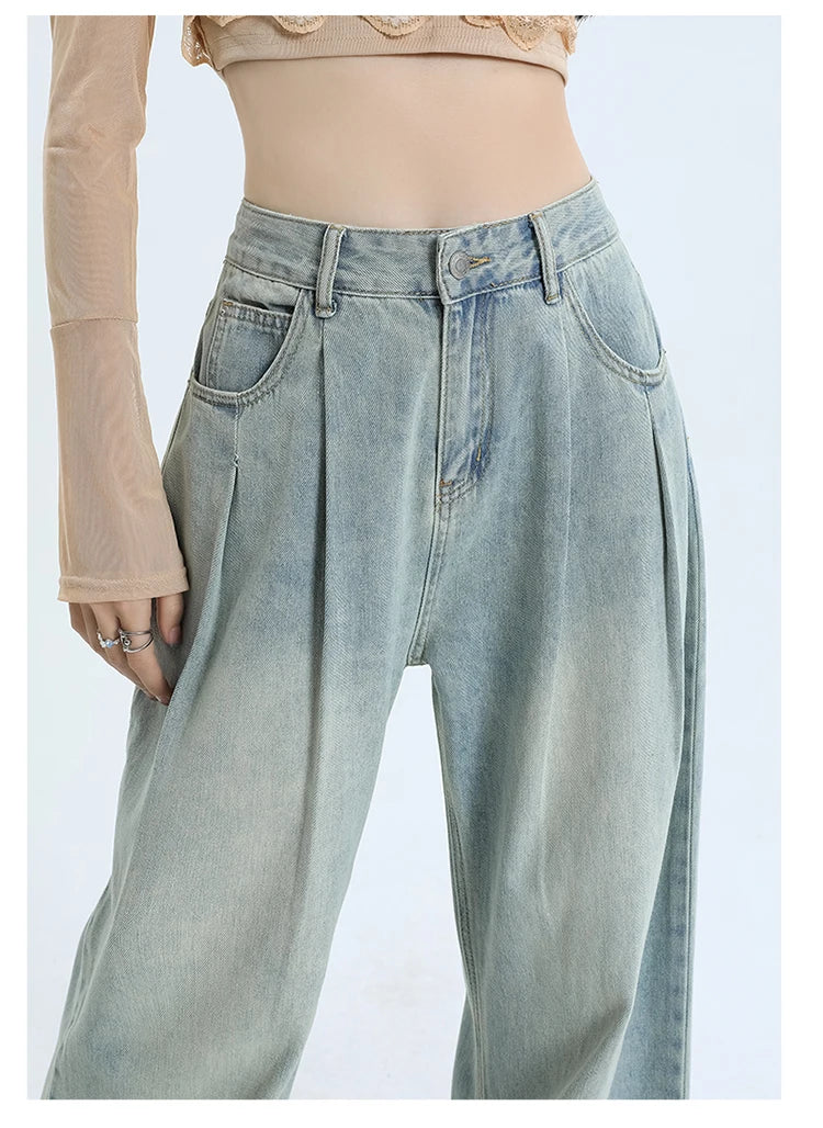 Pleated Wide Leg High Waist Jeans