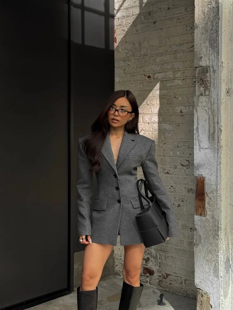 2025 Power V-neck Blazer -tailored Single-breasted Suit Jacket Tumble-free Wool Blend For Boardroom Commute Autumn Winter