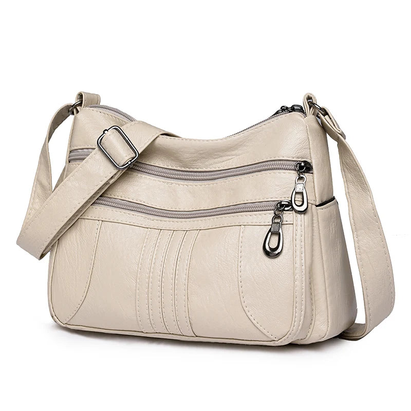 Solid Color Leather Shoulder Crossbody Bag