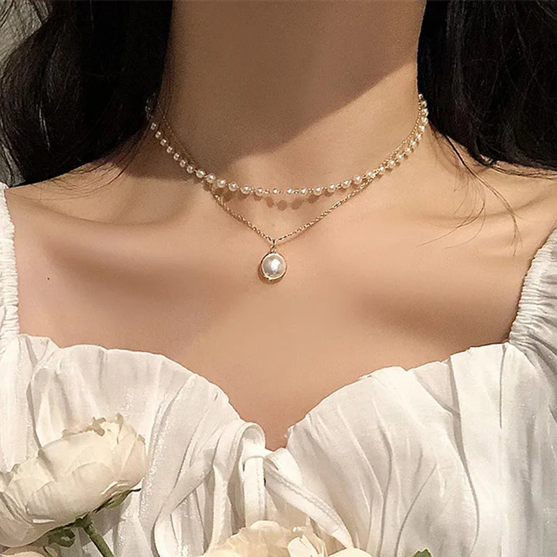 Simple Pearl Beads Gold Necklace