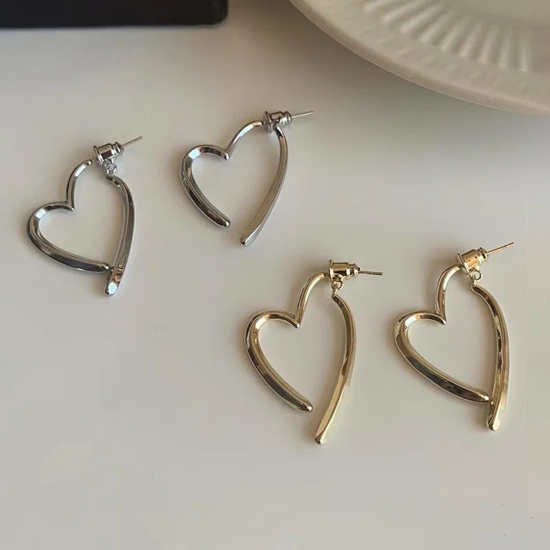 Love Heart Drop Earrings in Gold/Silver