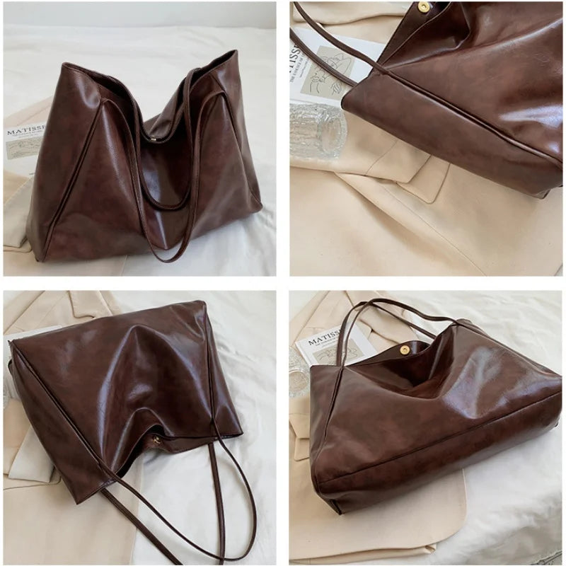 Vintage Red Leather Tote Shoulder Bag
