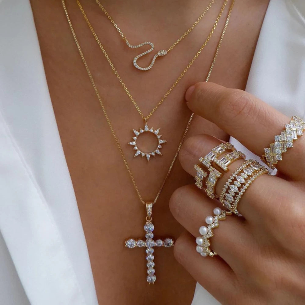Boho Gold Multi-Layer Crystal Necklace