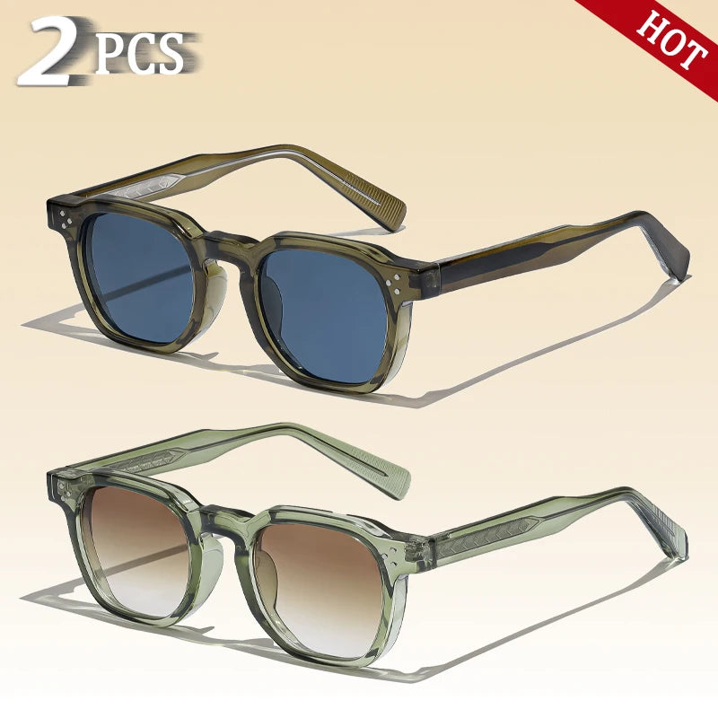CATERSIDE Retro Punk Square Sunglasses 2 Pieces