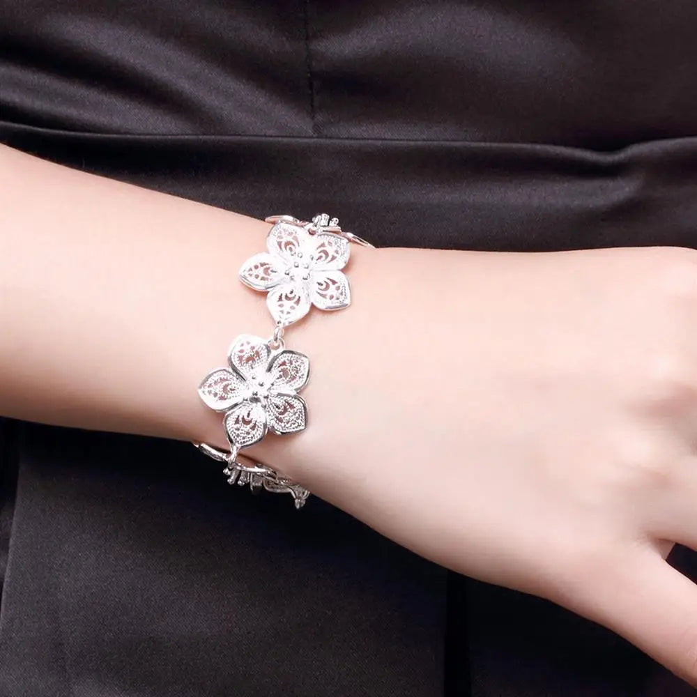 925 Sterling Silver Flower Jewelry Set