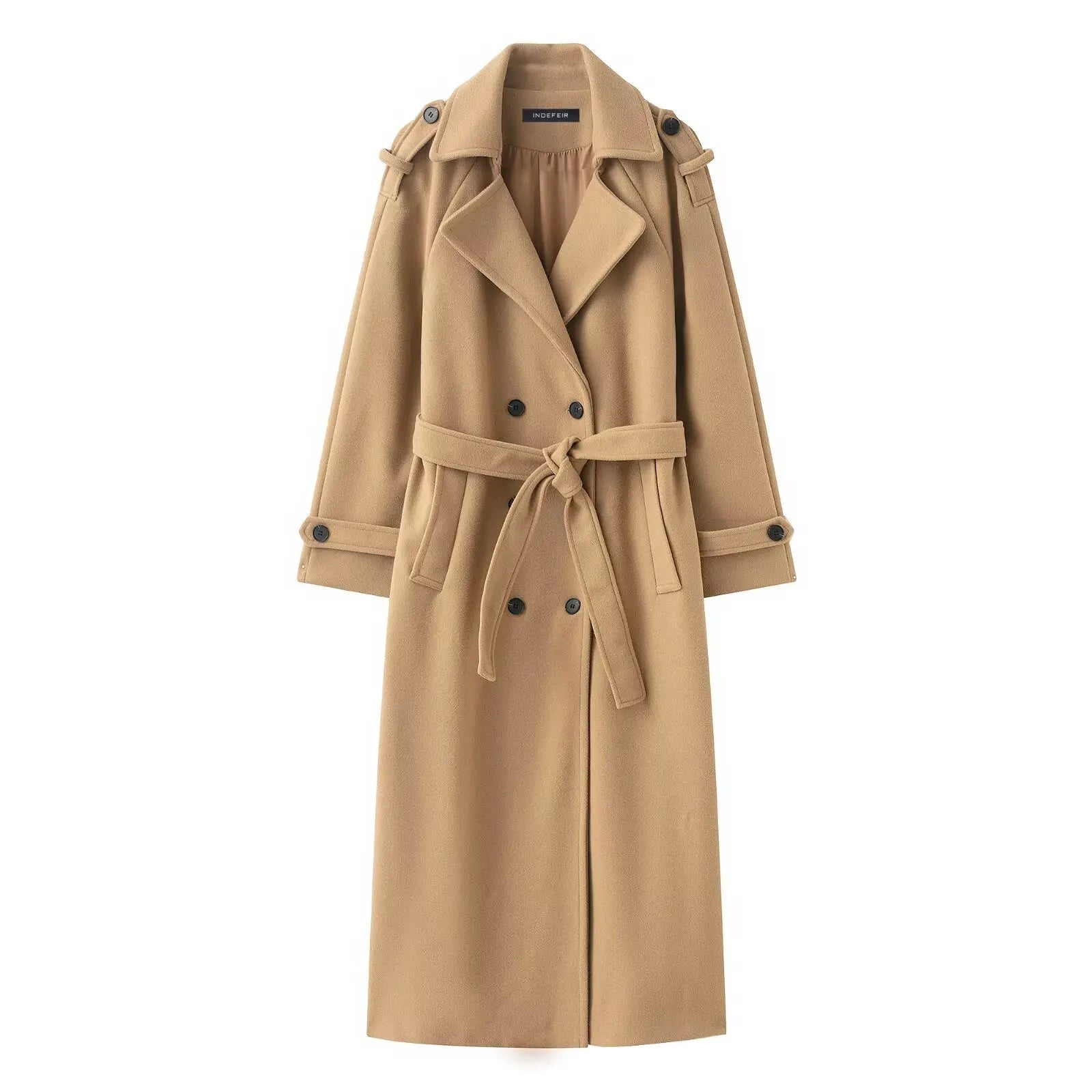 HH Women Fashion Lapel Double-breasted Pocket Belte