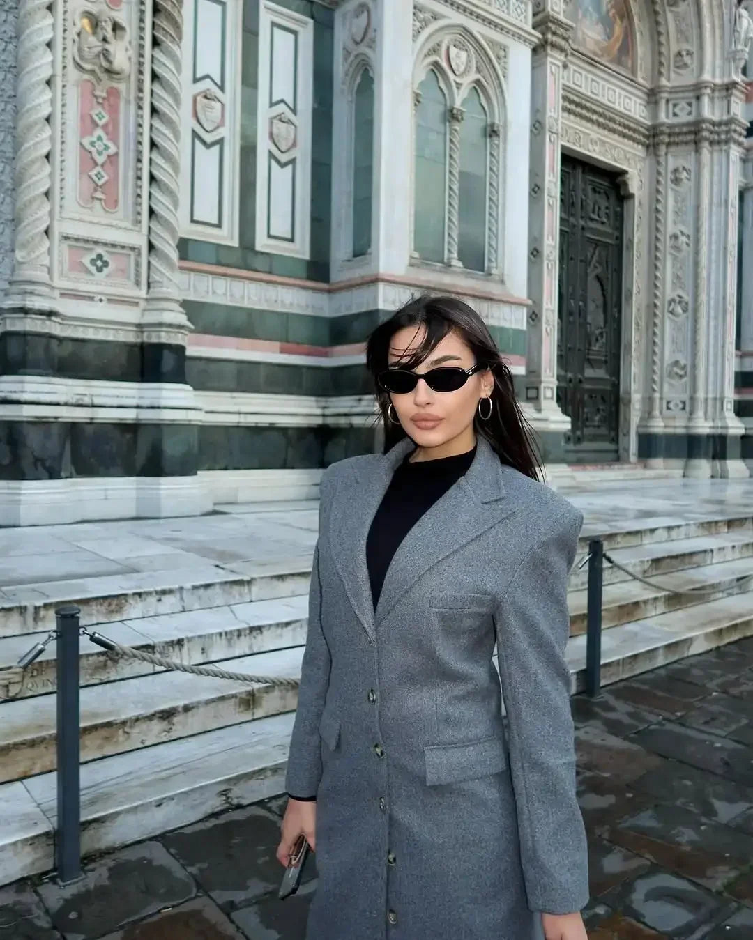 Solid Waist Cinching Woolen Blend Overcoat Women Fashion