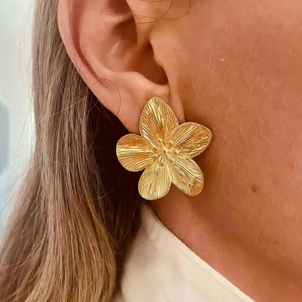 2PC Stainless Steel Flower Earrings