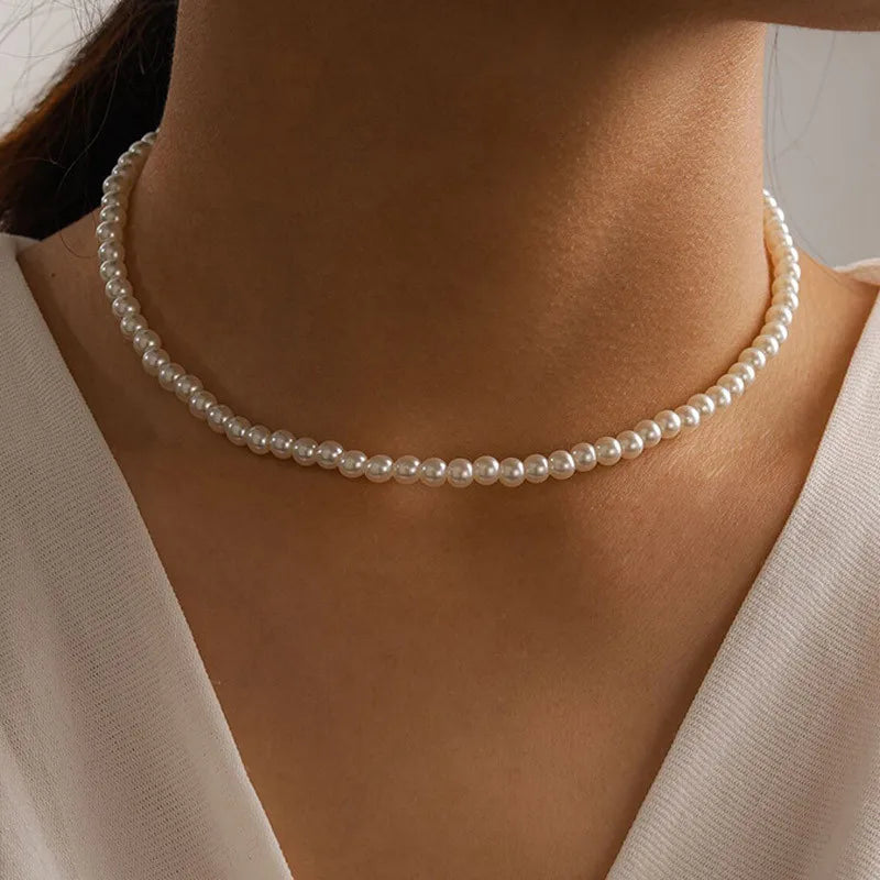 Simple Pearl Beads Gold Necklace