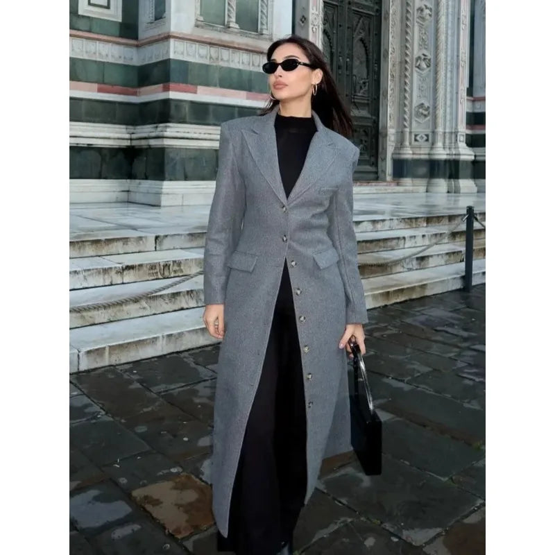 Solid Waist Cinching Woolen Blend Overcoat Women Fashion