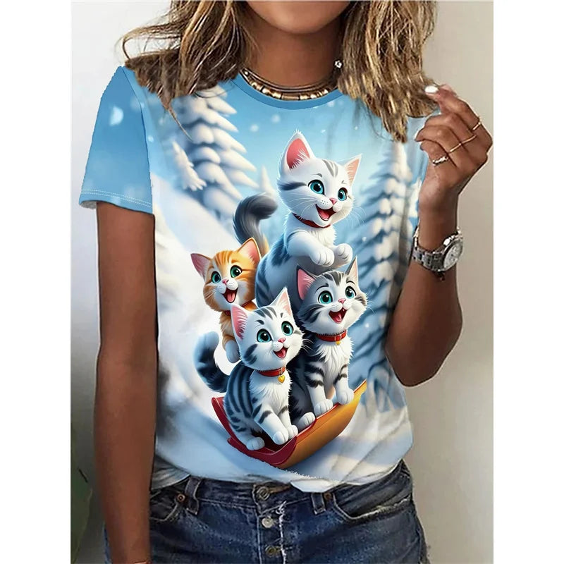 Funny Cat 3D Printed Oversized T-Shirt