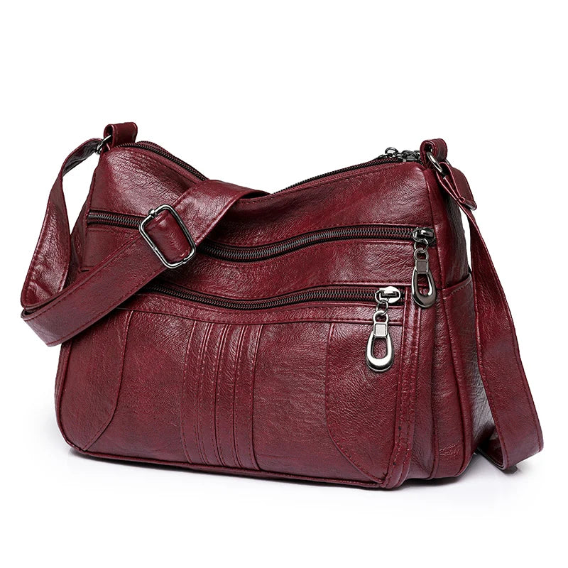 Solid Color Leather Shoulder Crossbody Bag