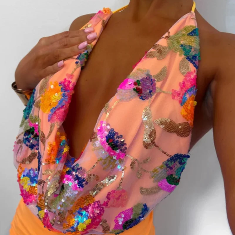 Sexy Beaded Sequin Skirt 2 Pieces Set