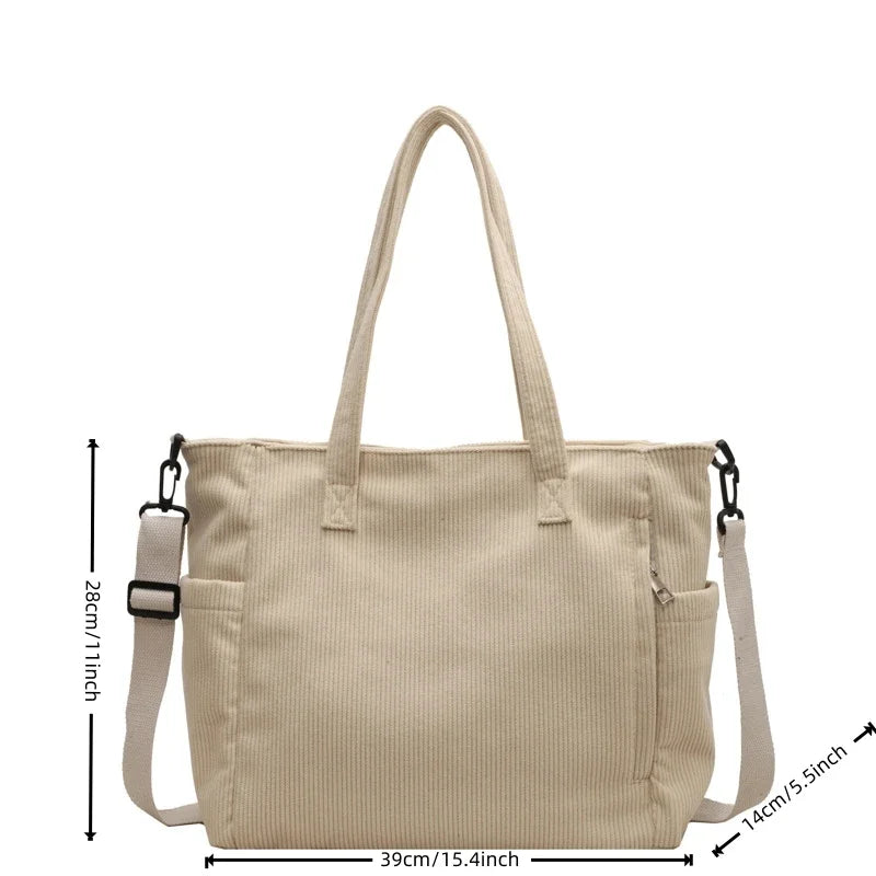 Versatile Corduroy College Shoulder Bag