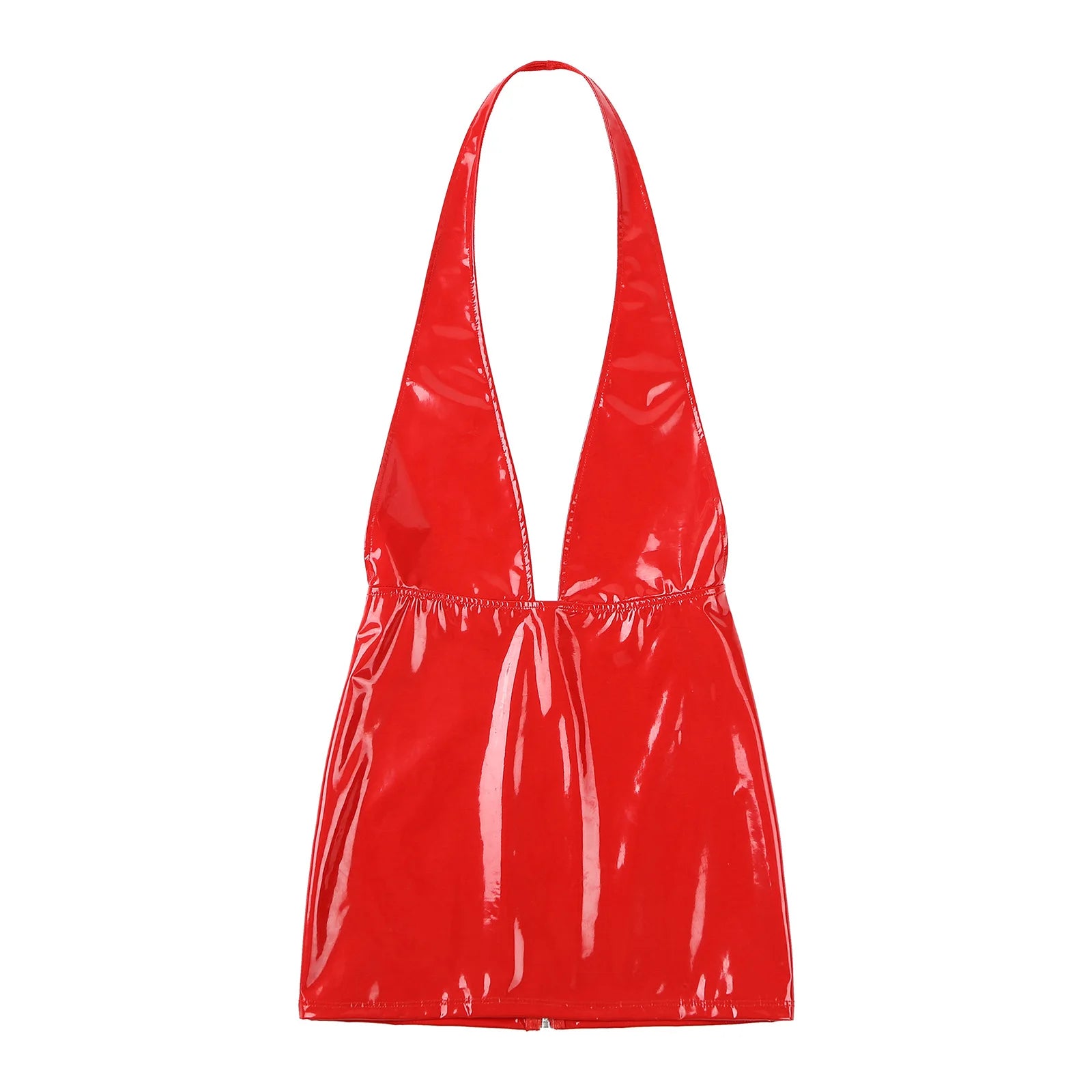 Women Sexy Deep V Backless Dress Wet Look Patent Leather Bodycon Minidress Nightclub Pole Dancing Costume Clubwear Nightwear