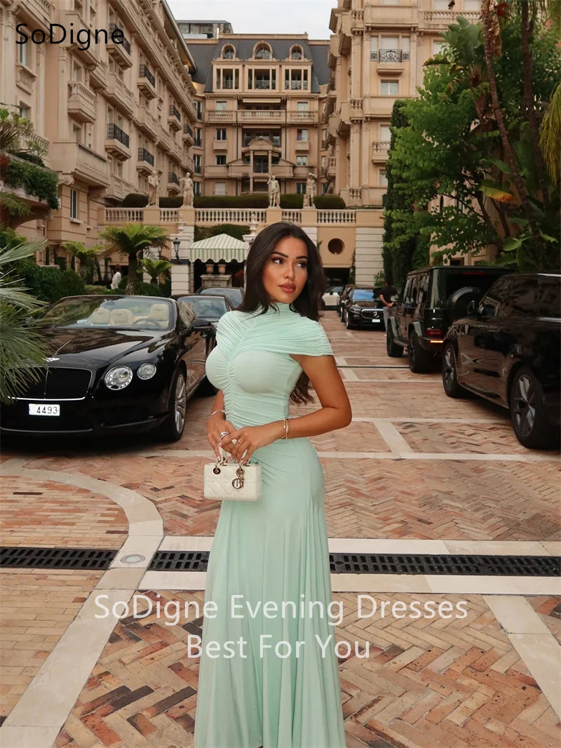 Sexy High Neck Sense of design Prom Dresses Pleated Party Dress Short Sleeves Floor-Length Evening Gowns SoDigne 2025 Customized