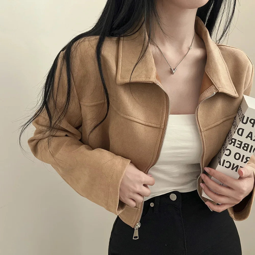 Korean Chic Suede Zipper Jacket