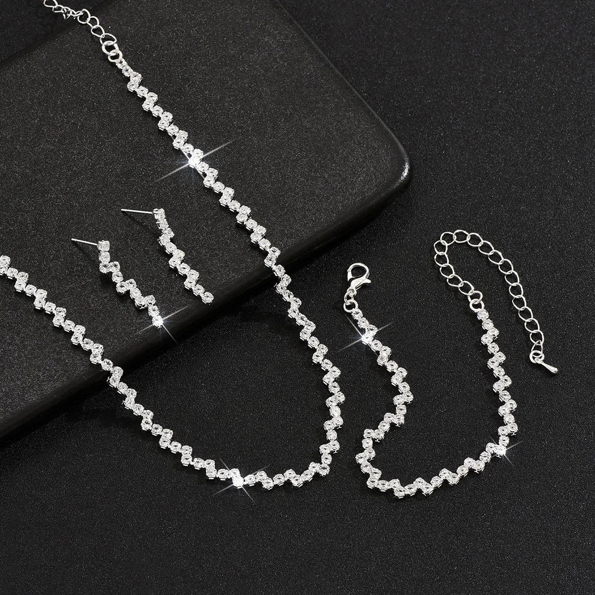 Wave Style Zircon Claw Chain Jewelry Set