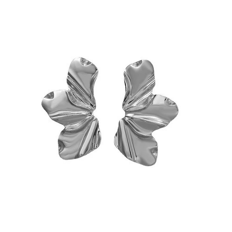 Gold Stainless Steel Half Flower Stud Earrings