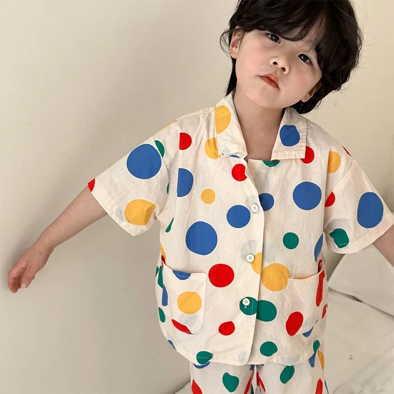 Brother-Sister Polka Dot Dress & Suit Set