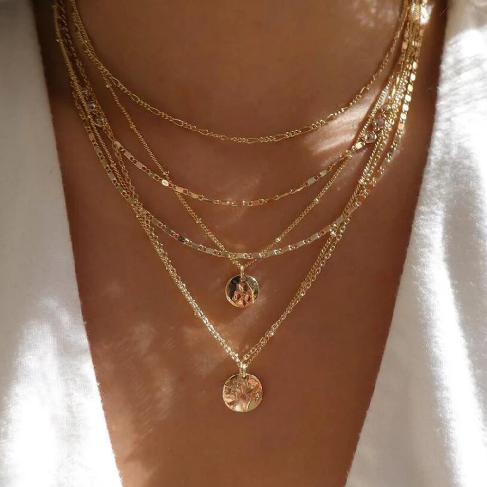 Boho Gold Multi-Layer Crystal Necklace