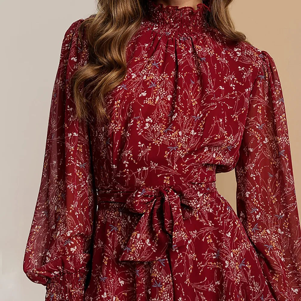 Chiffon Ruffles Floral Print Dresses