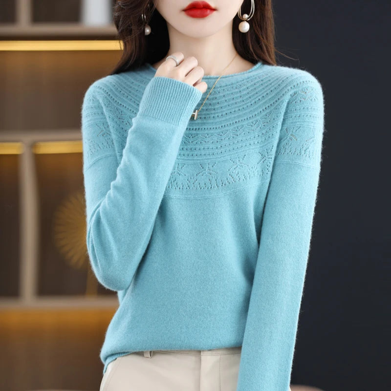 100% Merino Wool Round Neck Sweater for Women