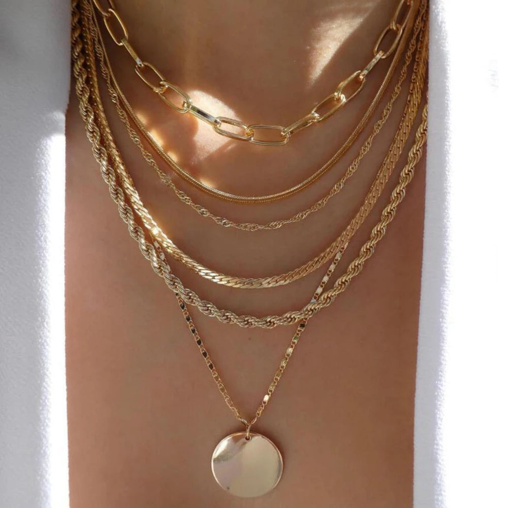 Boho Gold Multi-Layer Crystal Necklace