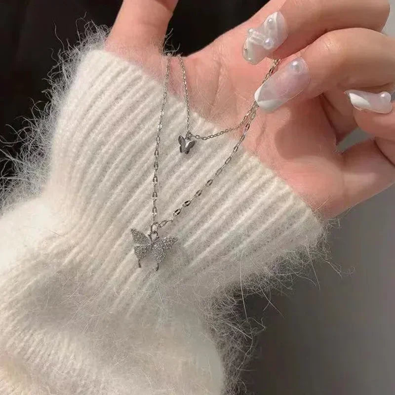 Crystal Zircon Butterfly Pendant Necklace
