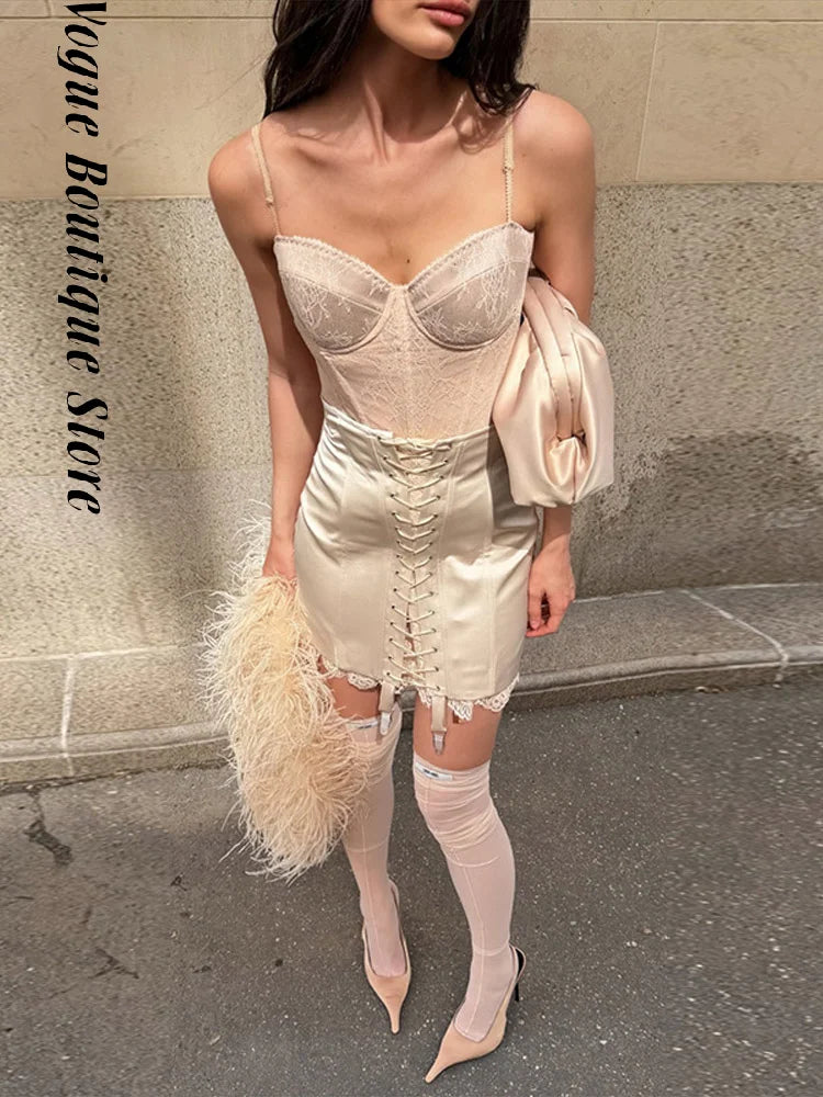 Sexy Lace Bandage Women's Skirt Patchwork Hip Package Empire