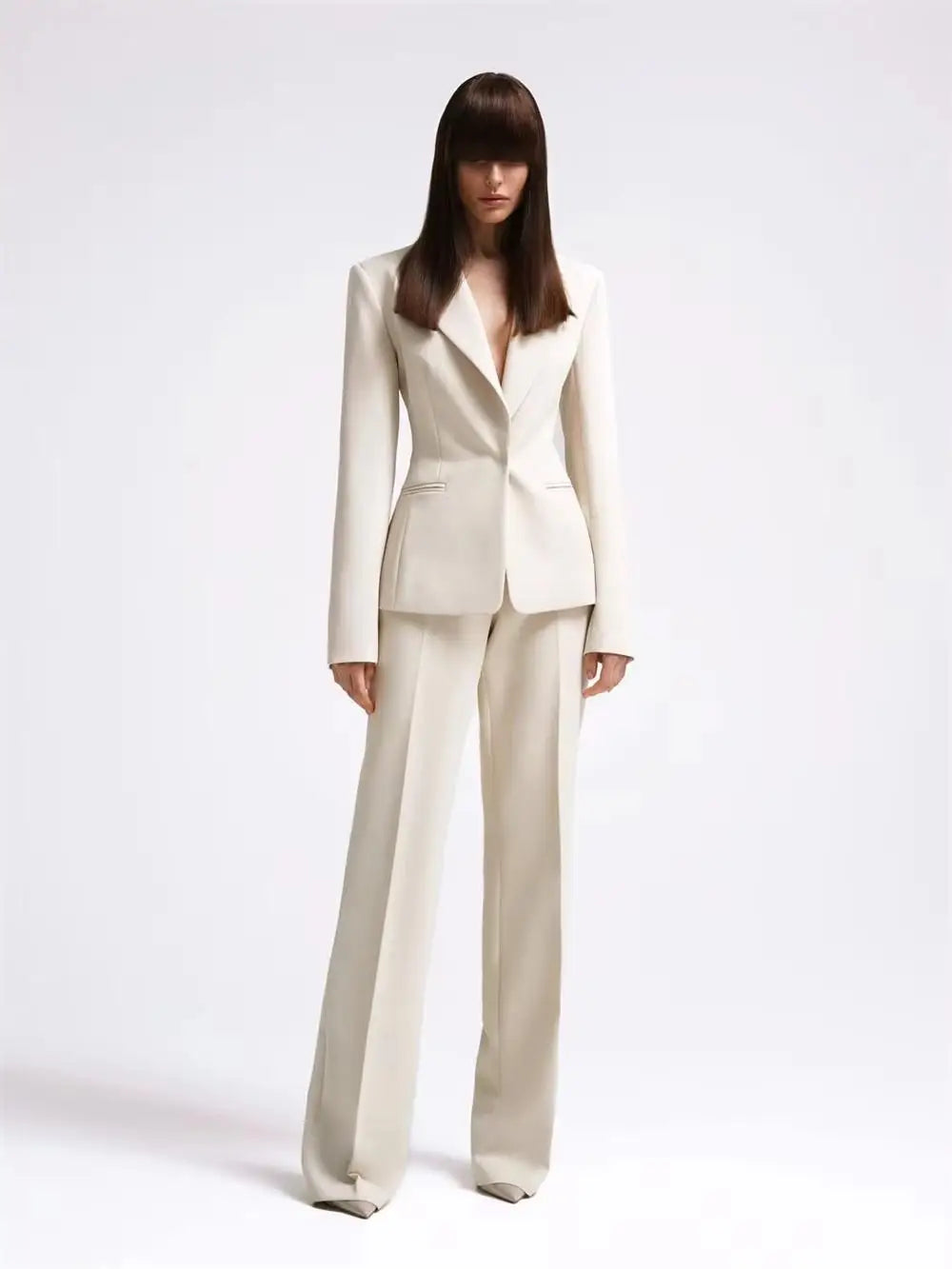 Women's Formal Suit 2025 Fashion White 2 Piece Blazer With Straight-Leg Pants Single Breasted Elegant Slim Fit Casual Customized