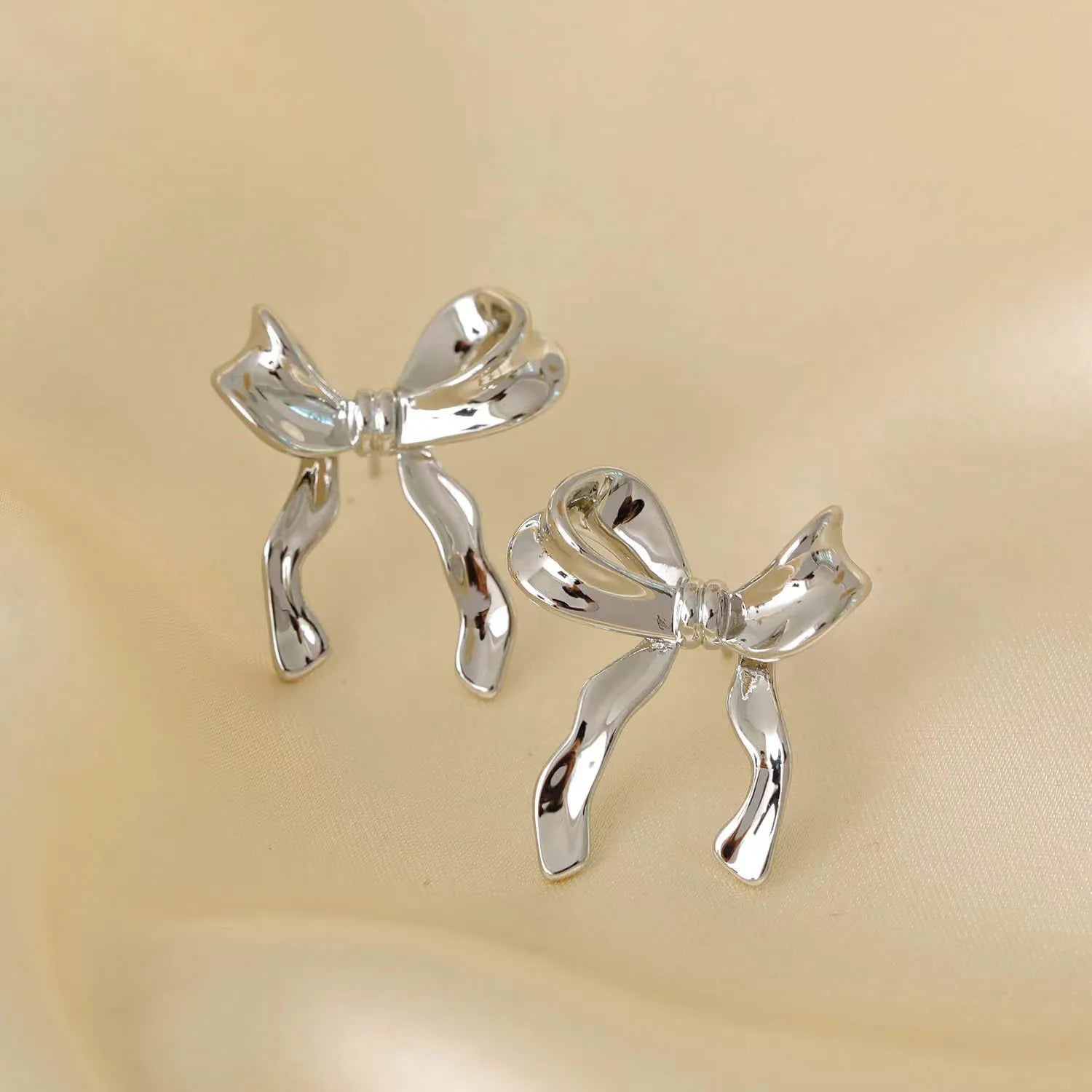 Gold Ribbon Bow Knot Earrings