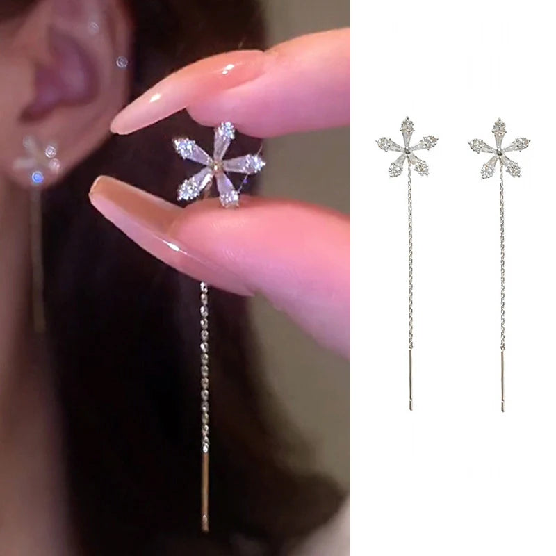 S925 Silver Star Line Tassel Earrings