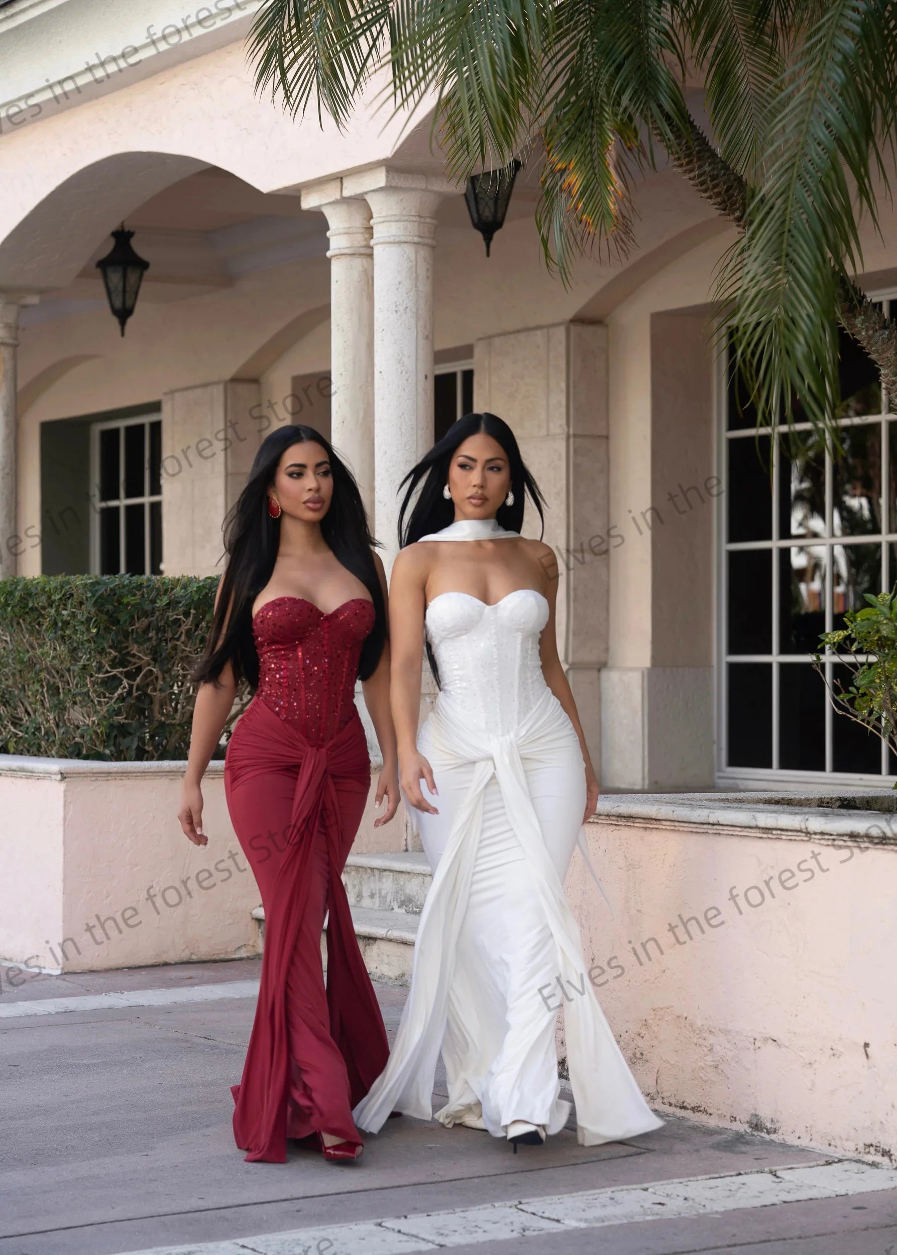 Sexy Burgundy Mermaid Evening Dresses Sweetheart Sequin Sleeveless Prom Gown