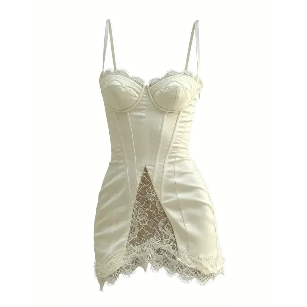 Fashion Sleeveless Lace Patchwork Dress Hollow Out Tank Hollow Out Dress