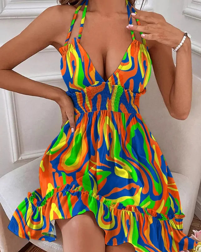 Summer New Vestidos Women Trendy Dress V Neck Sleeveless Halter