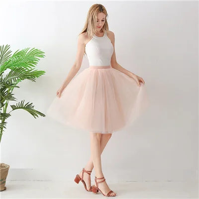 5-Layer Black Pleated Tulle Midi Skirt