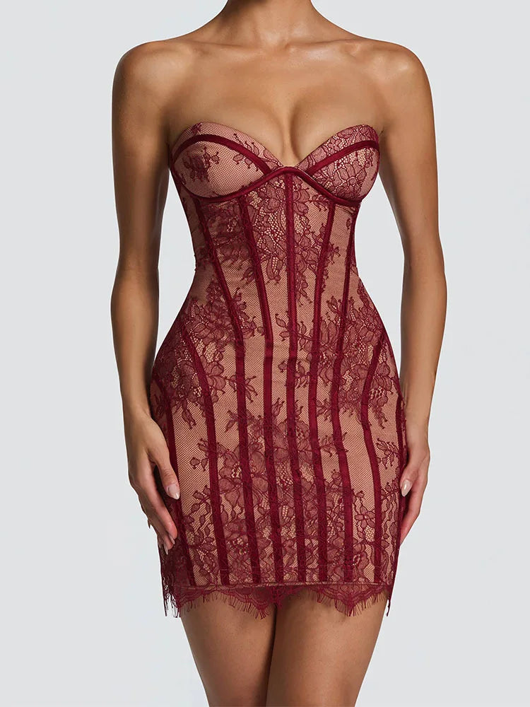 Chic Gauze Fishbone Strapless Dress Women Backless Off-shoulder Waist