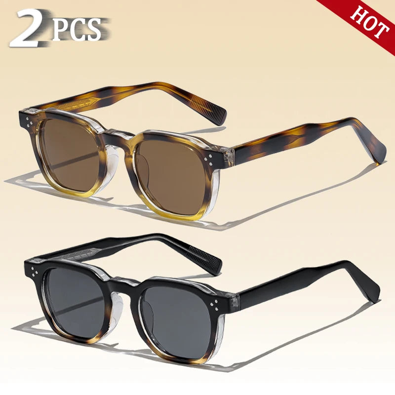 CATERSIDE Retro Punk Square Sunglasses 2 Pieces