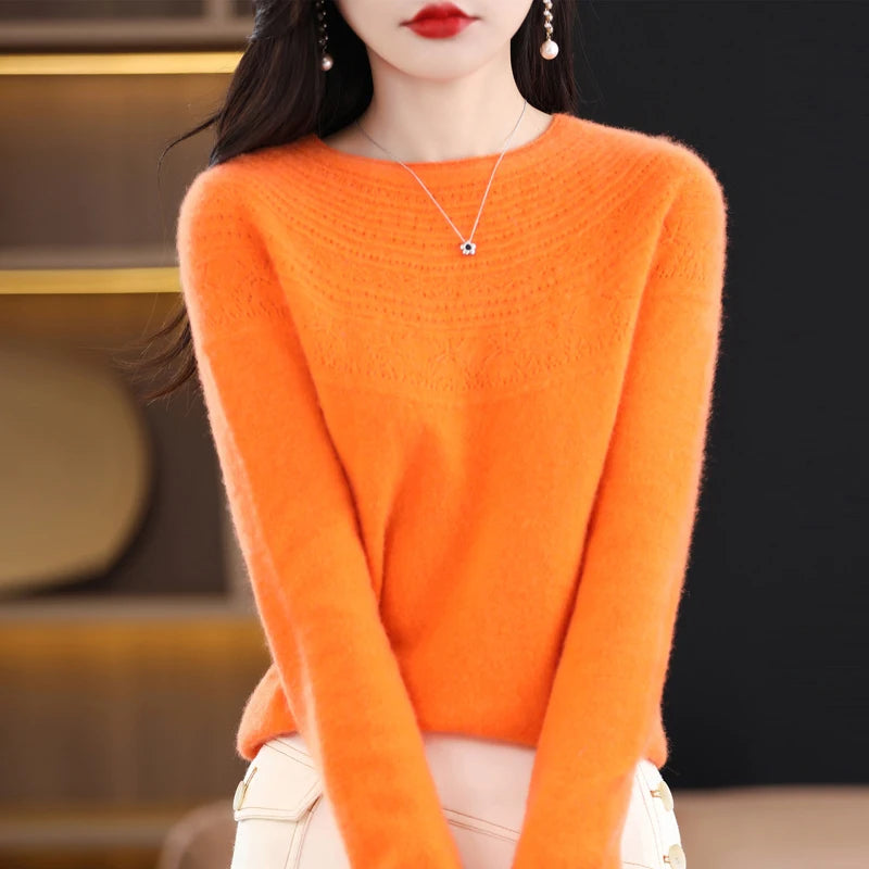100% Merino Wool Round Neck Sweater for Women