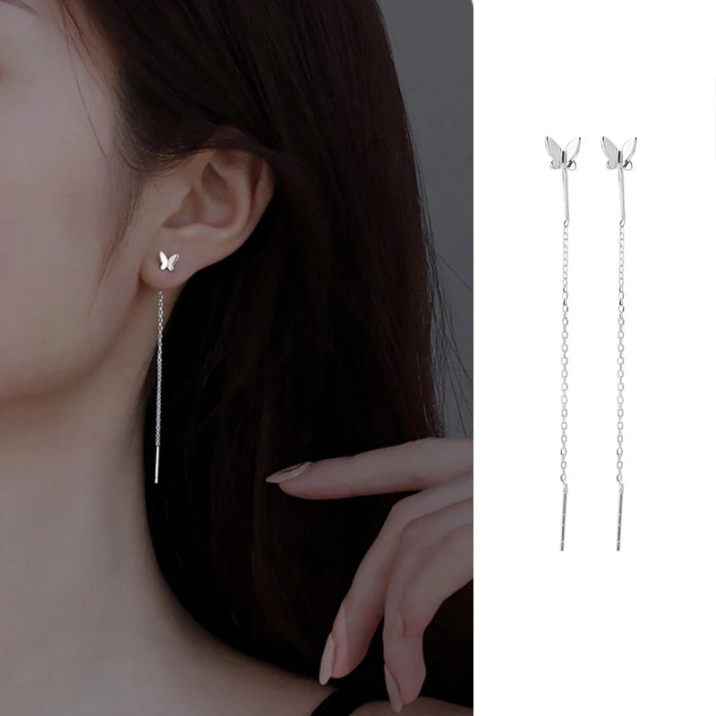 S925 Silver Star Line Tassel Earrings