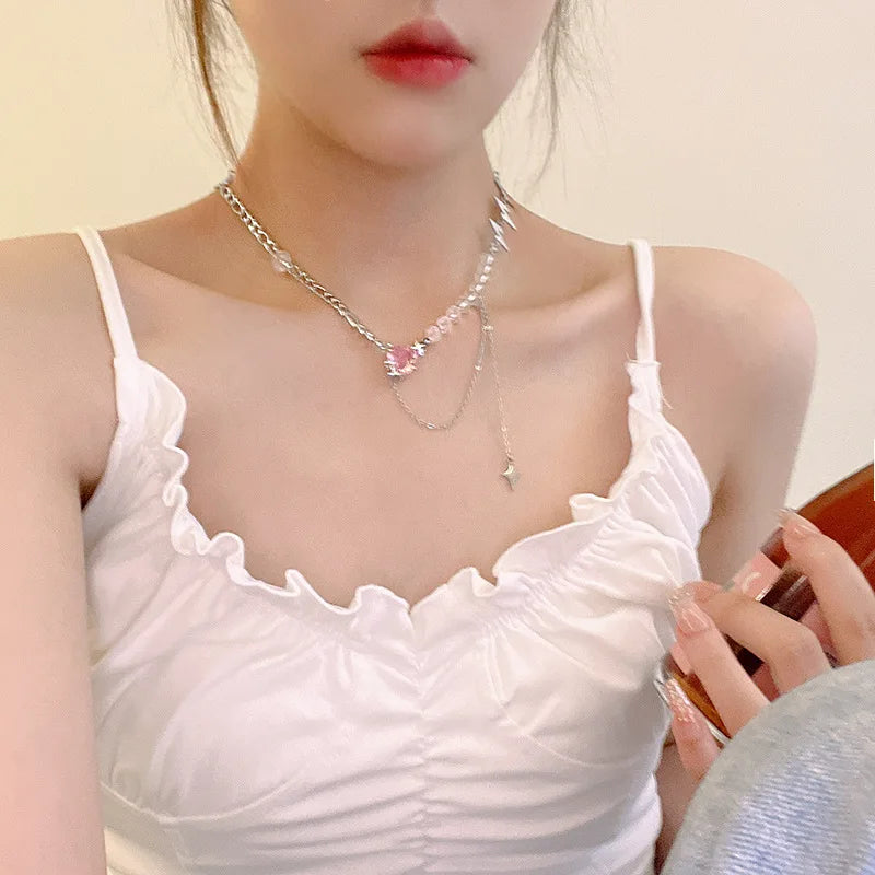 Luxury Heart Shaped Zircon Pearl Necklace