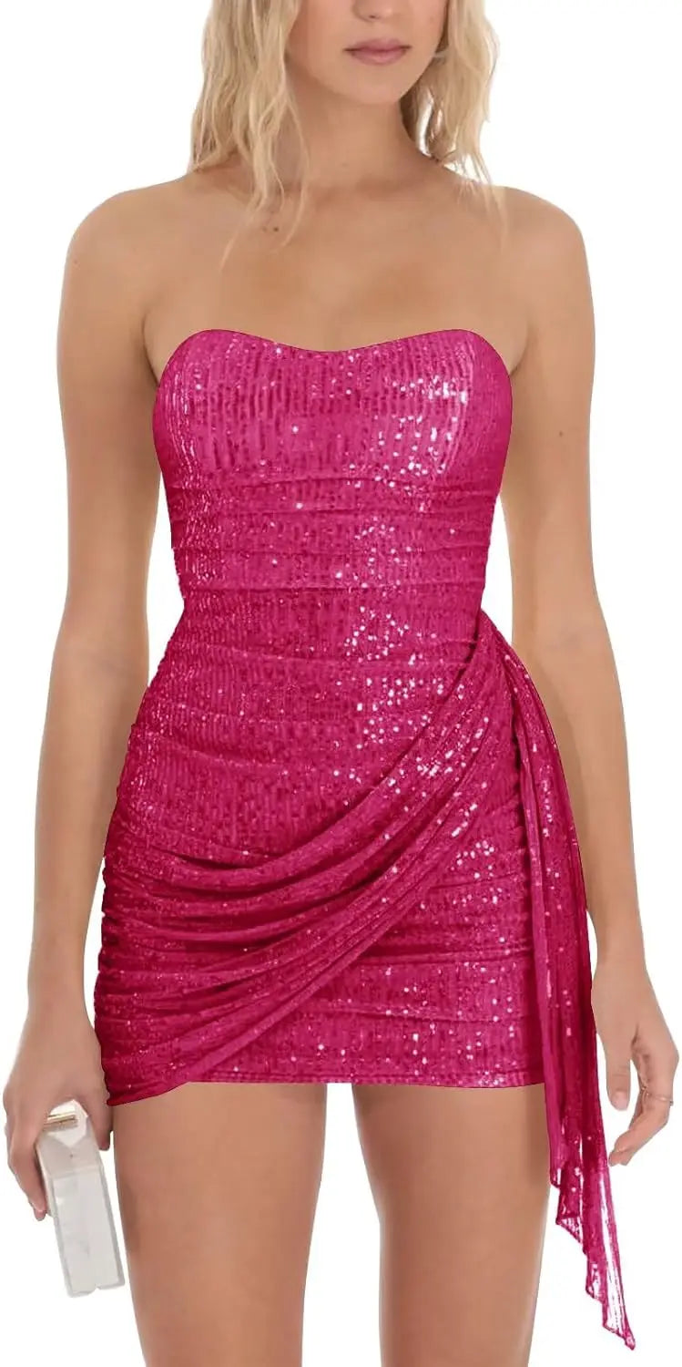 Sparkly Sequin Homecoming Dresses for Teens 2025 Short Strapless Prom Dress Corset Bodycon Cocktail Party Gown Graduation Dress