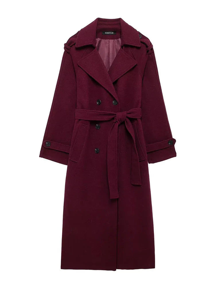 HH Women Fashion Lapel Double-breasted Pocket Belte
