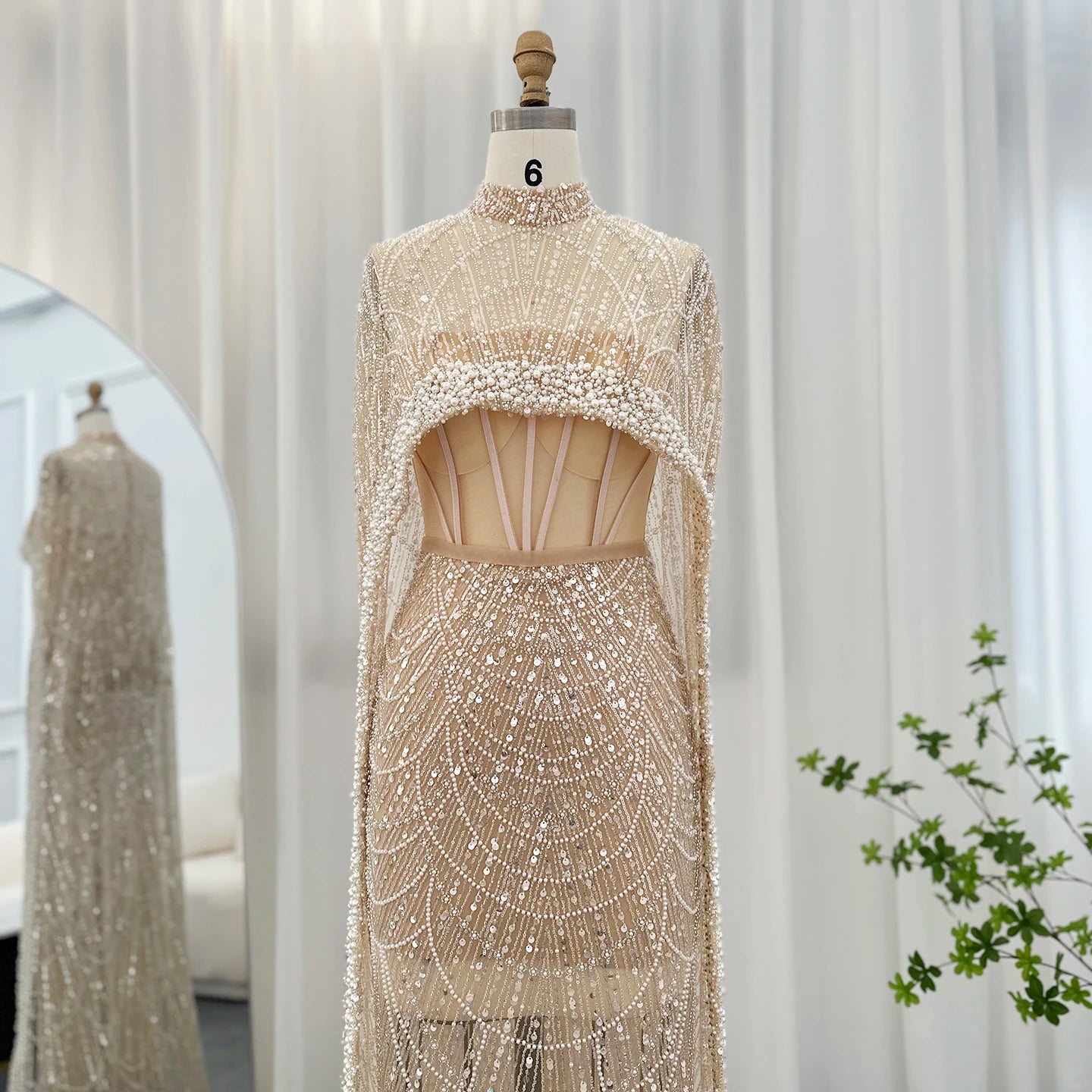 Sharon Said Luxury Pearls Dubai Champagne Evening Dresses