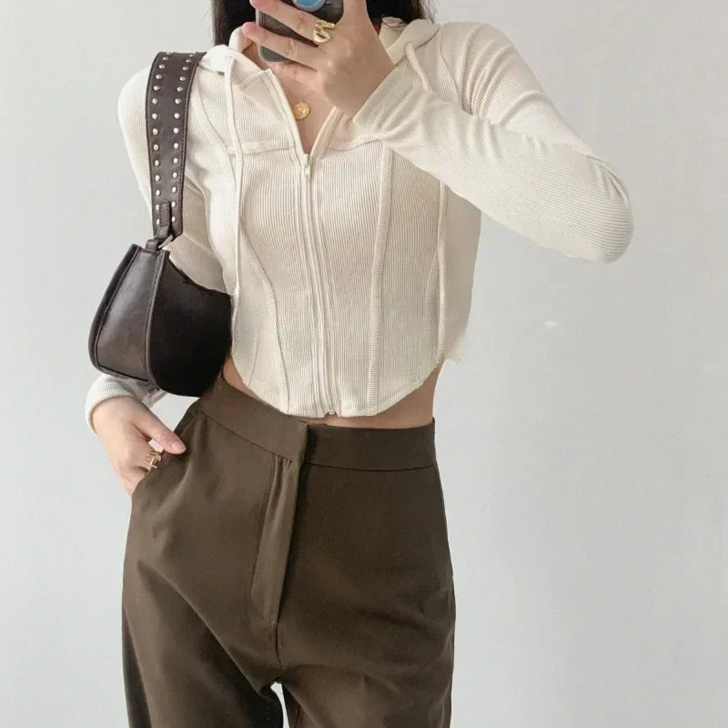Women's Vintage Hooded Zipper Cardigan